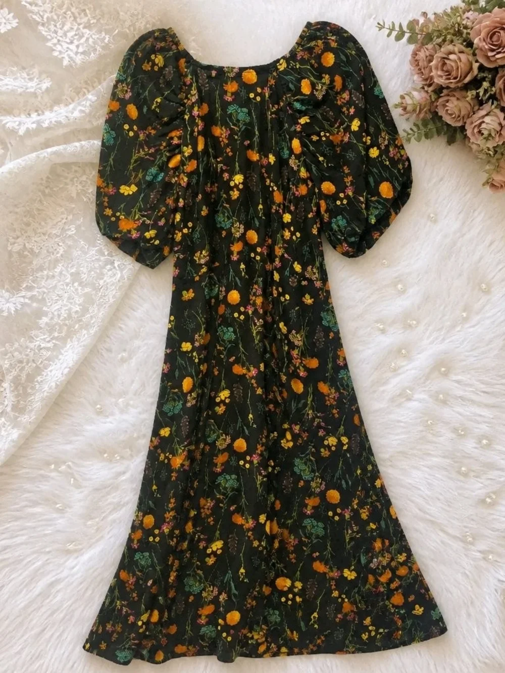 A New Day- Women's Floral Dress - Dark Blue background